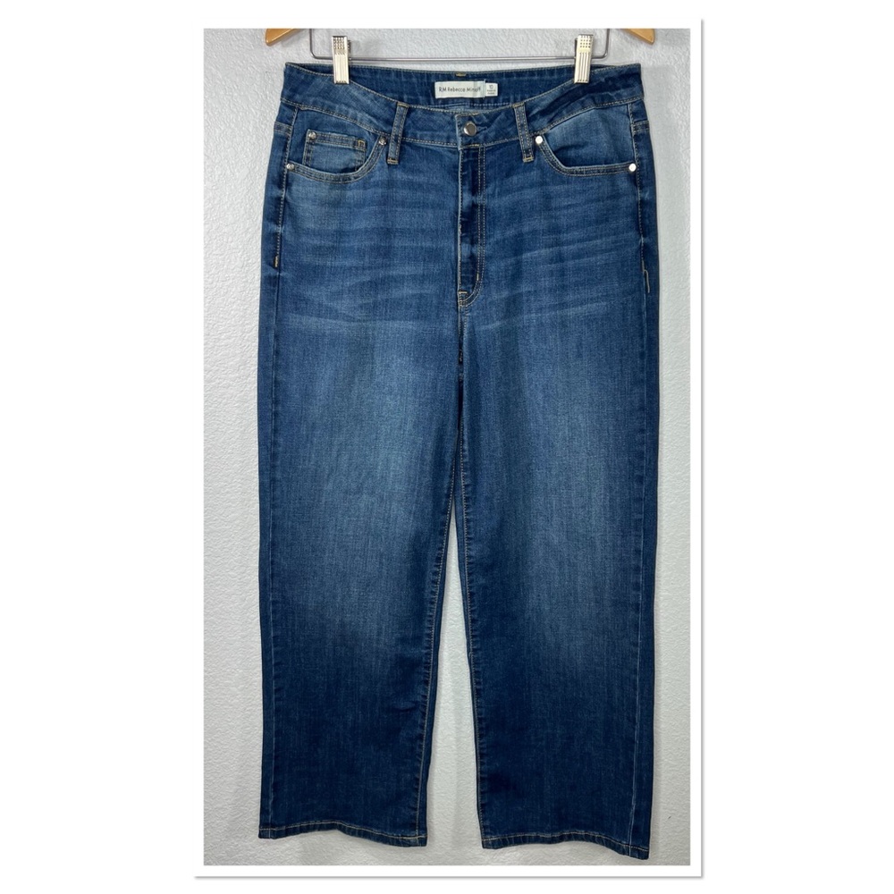 Rebecca Minkoff High Waist Stretch‎ Wide Leg Jeans Indigo Cotton Blend Sz 10